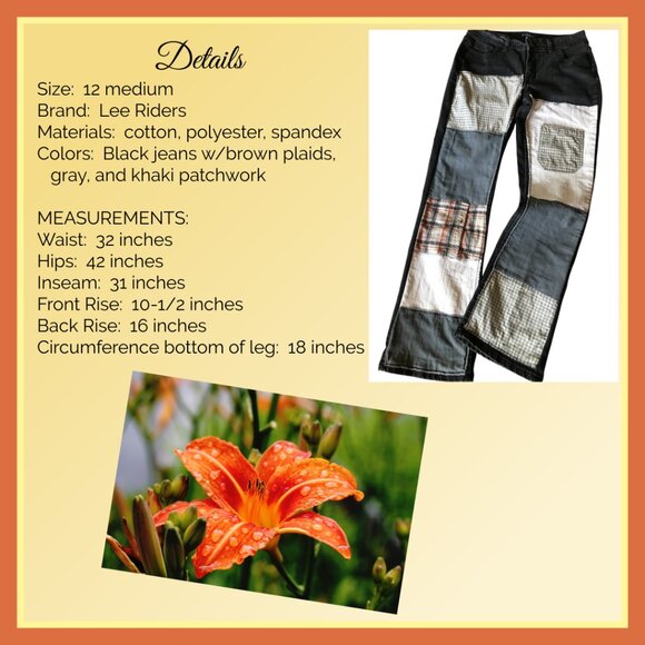 Upcycled Patchwork Jeans, Size 12: Black Grunge Hippie Pants, Tattered Patches - Picture 3 of 12